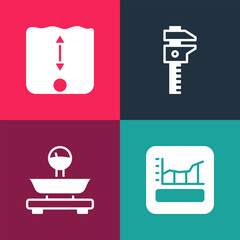 Poster - Set pop art Graph, schedule, chart, diagram, Scales, Calliper or caliper and scale and Depth measurement icon. Vector