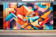 Cityscape Elevation: An impressive street mural featuring a city skyline with bold, abstract elements and vibrant colors. Striking geometric shapes evoke energy and motion