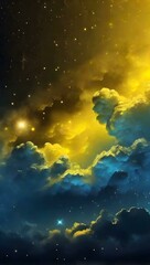 Wall Mural - Light lemon yellow gradient mystical sky with clouds and stars phone background wallpaper, ai generated