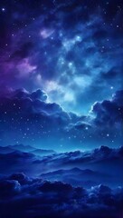Wall Mural - Light blue gradient mystical sky with clouds and stars phone background wallpaper, ai generated