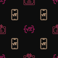 Poster - Set line Certificate template, Square root of x glyph and on seamless pattern. Vector