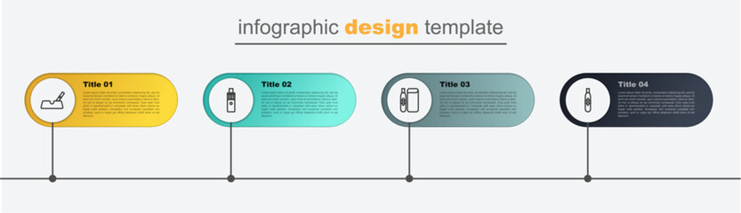 Poster - Set line Electronic cigarette, Vape mod device and Ashtray with. Business infographic template. Vector