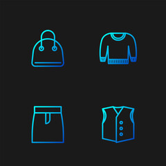 Wall Mural - Set line Waistcoat, Skirt, Handbag and Sweater. Gradient color icons. Vector