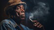 African, American man smoking cigar 