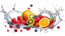 Fruit Splashing Water On A Transparent Or White Background, Png