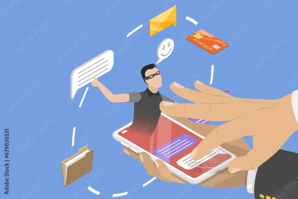 3D Isometric Flat Vector Illustration of Cyber Fraud In Messenger ...