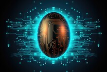Techno Egg. Cybernetic Electronic Egg Of Future. Happy Easter.