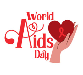 Sticker - aids day message with hand lifting heart