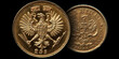 Russian coins isolated on black background. Generative AI.