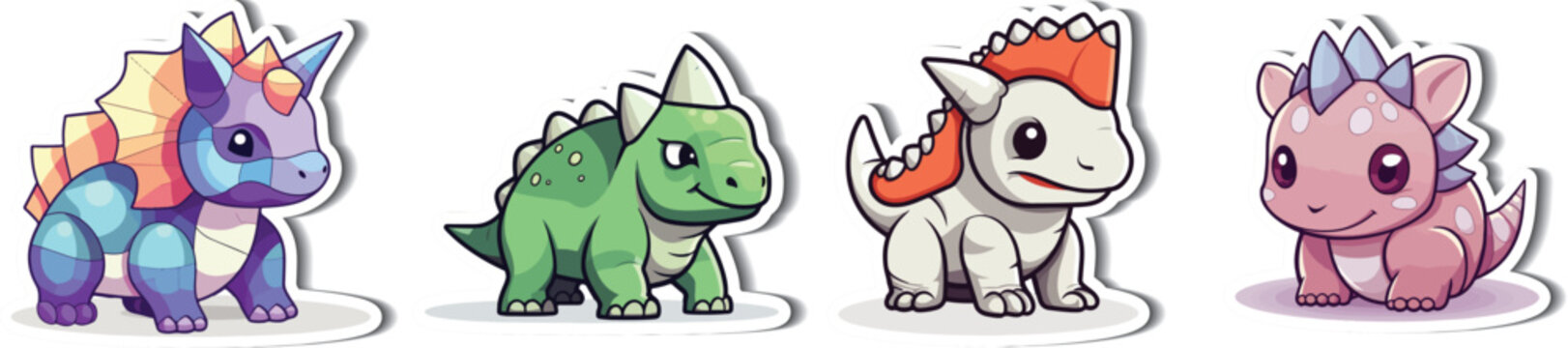 Cute Dino Cartoon Sticker in Vector. Explore the jurassic world with our adorable Triceratops cartoon sticker! Perfect for crafting, this vector illustration brings prehistoric charm to your projects.