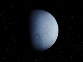 Wall Mural - bright stone planet with a solid surface in deep space. large secondary planet covered with ice.
