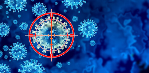 Wall Mural - Antiviral Defense and Virus Target aiming at a pathogen as a new infectious strain attacked with therapy or vaccine treatment for the eradication of viruses and viral intruders to control Pathogen out