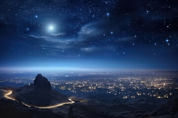 christmas star over city of bethlehem. nativity story. birth of jesus christ. beautiful dark blue st
