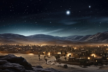 christmas star over city of bethlehem. nativity story. birth of jesus christ. beautiful dark blue st