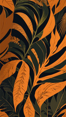  Vibrant Orange Monstera Leaf: Flat 2D Seamless Vector Pattern