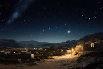christmas star over city of bethlehem. nativity story. birth of jesus christ. beautiful dark blue st