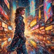 young woman walking on the city background. young woman walking on the city background. a woman