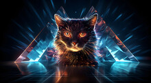 Abstract Wallpaper With A Cat's Face Emerging From A Glowing Prism.