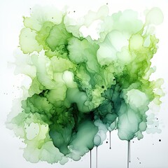 Wall Mural - A painting of green and white ink on a white background.