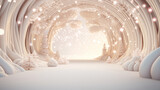 Fototapeta Perspektywa 3d - Winter background with snowflakes and bokeh. 3d illustration