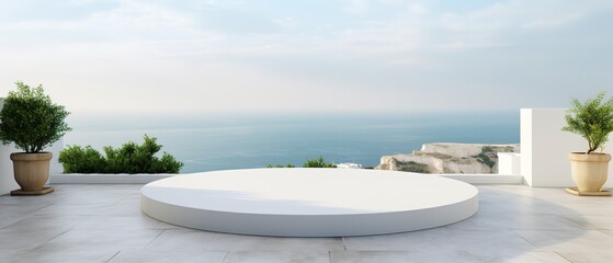 Wall Mural - White marble podium with sea view on background