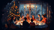 © Framefolio - Happy family celebrate christmas gathering together at decorated table for holiday dinner