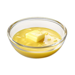 A glass bowl of melted butter isolated on white, Ghee butter, keto, canva, cutout, png