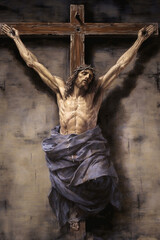 Wall Mural - Jesus Christ crucified on cross, on Mount Golgotha. Died for the sins of mankind, son of God, Bible, faith. christmas catholic religion, christian , happy easter, praying good friday.