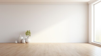 Wall Mural - A minimalist room with a plain white wall, bathed in soft, diffused natural light, exemplifying the elegance of minimalism.