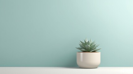 Wall Mural - A minimalist wallpaper featuring a single, striking succulent plant in a sleek, modern pot, capturing the beauty of simplicity and nature's elegance.