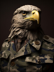 Wall Mural - An Anthropomorphic Eagle Dressed Up as a Soldier in a Camo Uniform