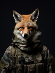 Wall Mural - An Anthropomorphic Fox Dressed Up as a Soldier in a Camo Uniform