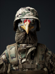 Wall Mural - An Anthropomorphic Turkey Dressed Up as a Soldier in a Camo Uniform