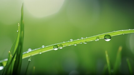 Wall Mural - A minimalist wallpaper with a close-up shot of a single dewdrop resting on a delicate blade of grass, capturing the beauty of nature's simplicity.