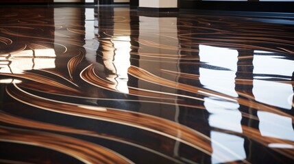Wall Mural - A glossy epoxy floor in a garage, featuring a mesmerizing, abstract, and high-gloss surface finish.