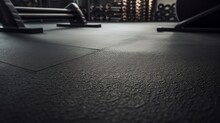 A rubber gym floor with a textured surface, providing durability and traction for intense workouts.