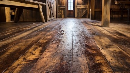 Wall Mural - A rustic epoxy floor with a weathered, textured appearance, perfect for complementing the decor of a cozy, countryside cabin.