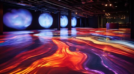 Wall Mural - An abstract, textured epoxy floor resembling an otherworldly landscape, enhancing the atmosphere of a trendy nightclub.
