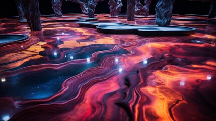 Wall Mural - An abstract, textured epoxy floor resembling an otherworldly landscape, enhancing the atmosphere of a trendy nightclub.