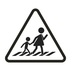 Sticker - Isolated triangle sign of mother and children walking on walk lane, for cross walk of pedestrian walkway line