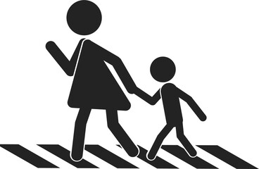 Sticker - Isolated pictogram sign of mother and children walking on cross walk lane, for cross walk of pedestrian walkway line