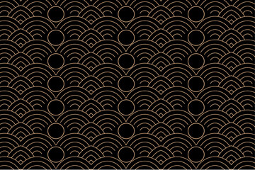 Wall Mural - Luxury gold background pattern seamless geometric line circle wave abstract design vector illustration. Christmas seamless pattern background.
