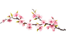 Sakura Blossom Branch. Falling Petals, Flowers. Isolated Flying Realistic Japanese Pink Cherry Or Apricot Floral Elements Fall Down Vector Background. Cherry Blossom Branch, Flower Petal Illustration