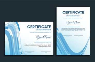 Wall Mural - Blue certificate of achievement template with wave abstract