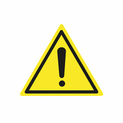 Exclamation mark. Warning sign Caution danger. Isolated on a white background. Yellow