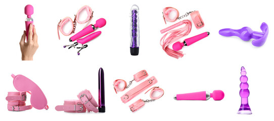 Sticker - Set of accessories from sex shop on white background