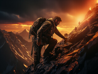 Wall Mural - hiker on top of mountain