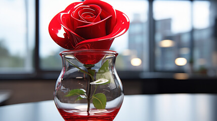 Canvas Print - red rose in glass HD 8K wallpaper Stock Photographic Image 