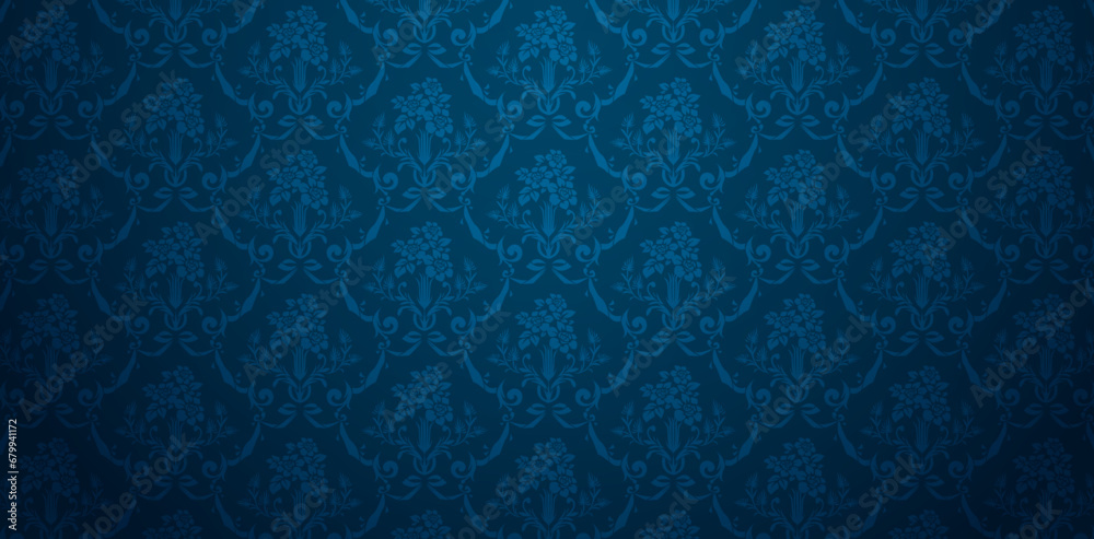 vector illustration flower Blue vintage background with damask ...