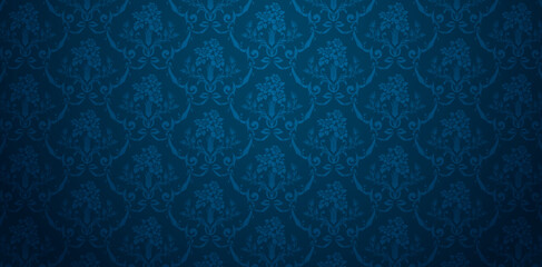 vector illustration flower Blue vintage background with damask ornamental Seamless patterned for Fashionable textiles, book covers, Digital interfaces, print designs templates material, wedding invite